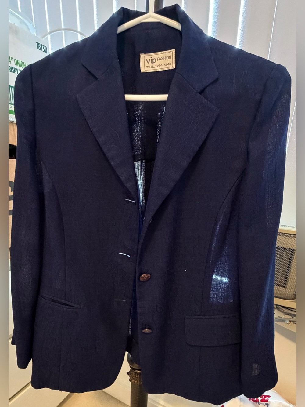 VIP Fashion Vintage Navy Semi-Sheer Blazer Jacket